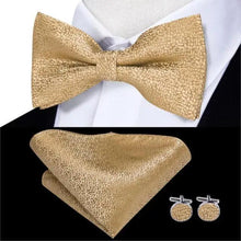 Load image into Gallery viewer, Business Red Color Butterfly Bow Tie Pocket Square Cufflinks Suit Set For Men Adjustable Self Bowtie Formal Bowtie Set Solid Color Necktie Silk Bow Tie Pocket Square Cuff Links
