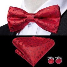 Load image into Gallery viewer, Business Red Color Butterfly Bow Tie Pocket Square Cufflinks Suit Set For Men Adjustable Self Bowtie Formal Bowtie Set Solid Color Necktie Silk Bow Tie Pocket Square Cuff Links