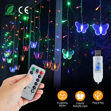 将图片加载到图库查看器,Butterfly Curtain String Lights USB Powered with 8 Modes 96 LED Remote Control