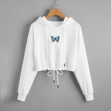 将图片加载到图库查看器,Butterfly Print Drawstring Hem Hoodie