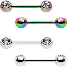 Load image into Gallery viewer, Clear Gem Rainbow PVD Stainless Steel Barbell Nipple Ring Set of 4