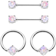 Load image into Gallery viewer, 14G White Faux Opal BCR Captive Ring Barbell Nipple Ring Set