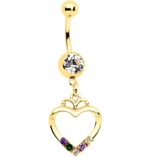 Load image into Gallery viewer, Clear Gem Gold PVD BFF Heart Dangle Belly Ring Set of 2