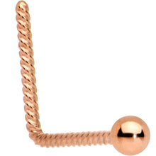 Load image into Gallery viewer, 2mm Ball End Rose Gold IP So Twisted L Shaped Nose Ring