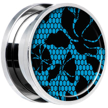 Load image into Gallery viewer, Blue Floral Lace Steel Screw Fit Plug Set 18mm