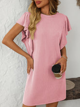 Load image into Gallery viewer, Ruffled Round Neck Short Sleeve Dress Feminine Simple Classic Dress Breathable And Comfy Dress
