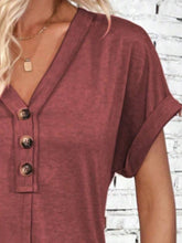 Load image into Gallery viewer, Elegant Button V-Neck Short Sleeve Dress Flattering Casual & Office Wear Simple Dress