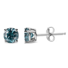 Load image into Gallery viewer, 14K White Gold 1/2 Cttw Round Brilliant Cut Lab Grown Blue Diamond 4-Prong Classic Solitaire Stud Earrings (Blue Color, VVS2-VS1 Clarity)