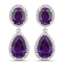 Load image into Gallery viewer, 8.45 Carat Genuine Amethyst and White Diamond .925 Sterling Silver Earrings