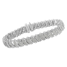 Load image into Gallery viewer, .925 Sterling Silver 3.0 Cttw Diamond Multi Row Cluster Slanted Wave Link 7-¼†Tennis Bracelet (I-J Color, I2-I3 Clarity)