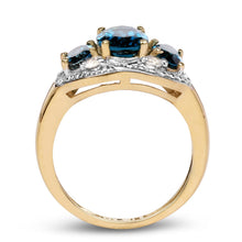Load image into Gallery viewer, 14K Yellow Gold Plated 2.77 Carat Genuine London Blue Topaz and White Topaz .925 Sterling Silver Ring