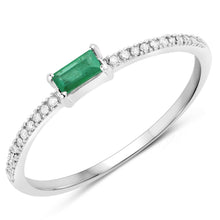 将图片加载到图库查看器,0.18 Carat Genuine Zambian Emerald and White Diamond 14K White Gold Ring
