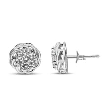 Load image into Gallery viewer, .925 Sterling Silver 1/2 Cttw Round Diamond Cluster Openwork Floral Halo Stud Earrings (I1-I2 Clarity, I-J Color)