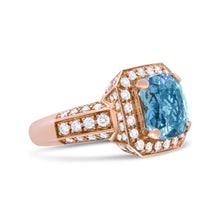 将图片加载到图库查看器,18K Rose Gold 10x10mm Cushion Shaped Aquamarine and 1 1/8 Cttw Round Diamond Halo Ring (F-G Color, VS1-VS2 Clarity) - Ring Size 6.5