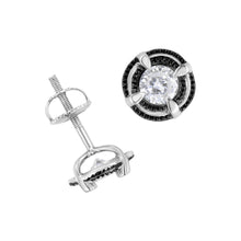 将图片加载到图库查看器,Black Rhodium Plated .925 Sterling Silver Round 1-1/2 cttw Diamond Double Halo 4-Prong Solitaire Milgrain Stud Earrings (H-I Color, I2-I3 Clarity)