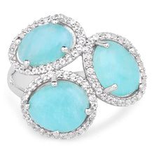 将图片加载到图库查看器,5.30 Carat Genuine Amazonite And White Topaz .925 Sterling Silver Ring