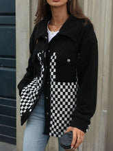 Load image into Gallery viewer, Black Checkered Snap Down Long Sleeve Jacket Stylish & Functional Buttoned Outerwear