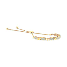 Load image into Gallery viewer, 14K Yellow Gold Plated .925 Sterling Silver Diamond Accent Alternating Marquise Shape and Heart Links Bolo Bracelet (I-J Color, I3 Clarity) - Adjustable 6" to 9"