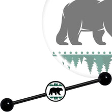 Load image into Gallery viewer, 14G Winter Polar Bear in Woods Black Industrial Barbell 37mm