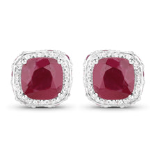 Load image into Gallery viewer, 6.12 Carat Dyed Ruby, Ruby and White Topaz .925 Sterling Silver Earrings