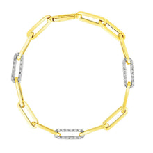 Load image into Gallery viewer, 14k Yellow Gold 7 1/2 inch Paperclip Chain Bracelet with Three Diamond Links