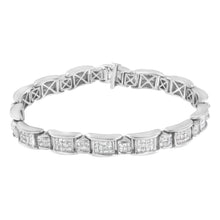 将图片加载到图库查看器,14K White Gold 5.0 Cttw Princess-Cut Diamond Rectangular Alternating Station 7" Tennis Bracelet (G-H Color, SI1-SI2 Clarity)
