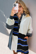 Load image into Gallery viewer, Full Size Striped Half Button Long Sleeve Mini Dress Trendy & Casual Everyday Wear