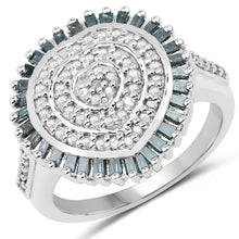 Load image into Gallery viewer, 0.74 Carat Genuine White Diamond and Green Diamond .925 Sterling Silver Ring