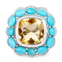Load image into Gallery viewer, 9.26 Carat Genuine Citrine and Turquoise .925 Sterling Silver Ring