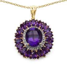 Load image into Gallery viewer, 14K Yellow Gold Plated 8.55 Carat Genuine Amethyst & White Topaz .925 Sterling Silver Pendant
