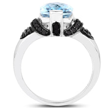 Load image into Gallery viewer, 3.81 Carat Genuine Baby Swiss Blue Topaz, Black Diamond and White Diamond .925 Sterling Silver Ring