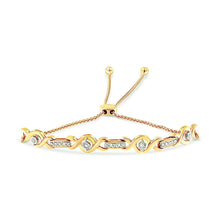 Load image into Gallery viewer, 14K Yellow Gold Plated .925 Sterling Silver Channel Set Diamond Accent Twist 4â€-10†Adjustable Bolo Bracelet (I-J Color, I3 Clarity)