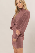 Load image into Gallery viewer, Glitter Mock Neck Long Sleeve Mini Dress – Sparkling Mock Neck Dress, Elegant, Flattering, Glitter Knit Dress, Elegant Mini Dress, Long Sleeve Party Dress, Statement Evening Dress
