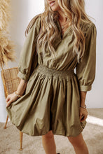 Load image into Gallery viewer, Elegant Green Sleeve Mini Dress Timeless Smocked Design Vintage Dress For Women