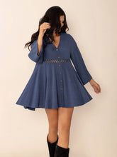 Load image into Gallery viewer, Dusty Blue Long Sleeve Mini Dress Elegant Cutout & Buttoned Design Lightweight Women Dress
