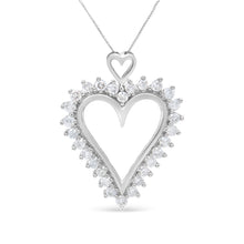 Load image into Gallery viewer, .925 Sterling Silver 1 3/4 Cttw Round Diamond Lined Open Heart Pendant 18" Necklace (I-J Color, I2-I3 Clarity)