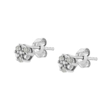 Load image into Gallery viewer, .925 Sterling Silver 1/10 cttw Prong Set Round-Cut Trio Diamond Stud Earrings (I-J Color, I3 Clarity)