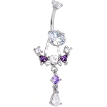 Load image into Gallery viewer, Clear Purple CZ Gem Alluring Elegance Dangle Belly Ring