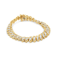 Load image into Gallery viewer, 10K Yellow Gold 5.0 Cttw Diamond Double Row S-Link Cuban Bracelet (J-K Color, I2-I3 Clarity) - 7.25" Inches
