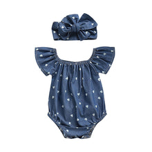 将图片加载到图库查看器,Modern Infant Baby Girls Bodysuits Headband 2PCS Hearts Love Short Sleeve Off Shoulder Jumpsuits Summer Causal Set WIth Big Bow