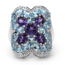 Load image into Gallery viewer, 5.53 Carat Genuine Amethyst & Blue Topaz .925 Sterling Silver Ring