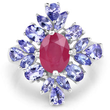 Load image into Gallery viewer, 3.48 Carat Glass Filled Ruby and Tanzanite .925 Sterling Silver Ring