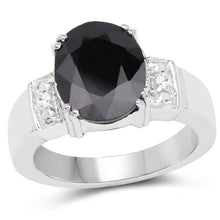 Load image into Gallery viewer, 5.29 Carat Genuine Black Sapphire and White Topaz .925 Sterling Silver Ring