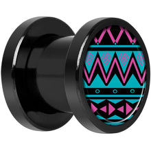 Load image into Gallery viewer, Pink Teal Tribal Print Black Anodized Screw Fit Plug Set 0G