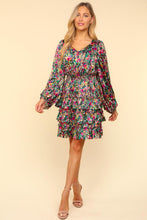 Load image into Gallery viewer, V-Neck Satin Floral Layered Dress – Satin Floral Dress, Layered V-Neck Dress, Elegant Floral Dress, Flowy Satin Dress, Summer Party Dress