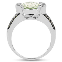 Load image into Gallery viewer, 3.59 Carat Genuine Green Amethyst, Green Diamond & White Diamond .925 Sterling Silver Ring