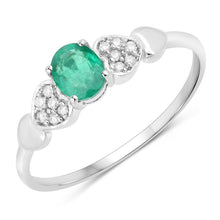 将图片加载到图库查看器,0.36 Carat Genuine Zambian Emerald and White Diamond 14K White Gold Ring