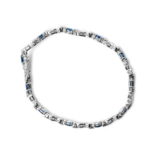 将图片加载到图库查看器,10K White Gold 5x4mm Oval Sapphire Gemstone and 1/10 Cttw Diamond Prong Set "X" Link Bracelet - Size 7" (H-I Color, SI1-SI2 Clarity)