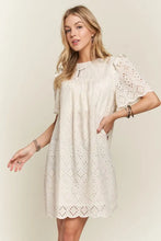 将图片加载到图库查看器,Ruffled Eyelet Round Neck Summer Dress For Women – Elegant Feminine Eyelet Dress with Ruffled Details for Garden Parties & Special Occasions