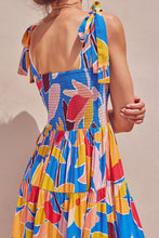 Load image into Gallery viewer, Multicolored Floral Tie-Shoulder Smocked Maxi Dress Elegant & Flowy Summer Style Dress